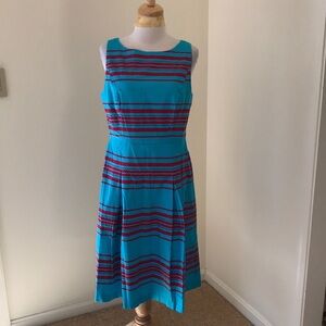 Talbots SZ 12,vibrant blue combo pleated boat neck cotton dress.